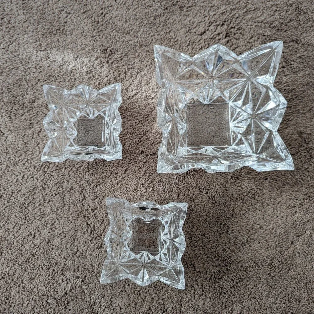Bohemia Crystal Pyramid Bowl Set of 3 Czech Republic Bohemia Sklarny